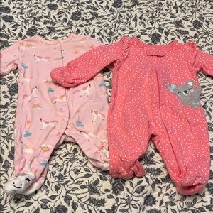 2 Carter's Pink Unicorn and Koala Pajamas- Size NB